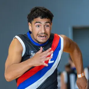 MELBOURNE, AUSTRALIA - MARCH 07: Khaled El Souki of the Jets completes the 20m sprint test during the Talent League Boys 2026 Testing Day at La Trobe University Sports Stadium on March 7th, 2026 in Melbourne, Australia. (Photo by Craig Dooley/AFL Photos via Getty Images)