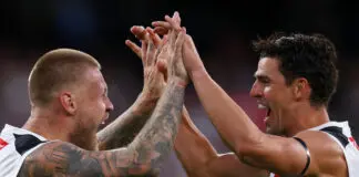 ‘Pendles Cam’ to follow Collingwood icon in AFL record-breaking match MELBOURNE, AUSTRALIA - MARCH 08: Jordan De Goey of the Magpies celebrates with Scott Pendlebury of the Magpies after kicking a goal during the AFL Opening Round match between St Kilda Saints and Collingwood Magpies at Melbourne Cricket Ground, on March 08, 2026, in Melbourne, Australia. (Photo by Daniel Pockett/Getty Images)