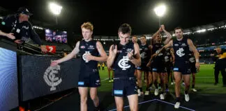 “Building belief”: Positivity surrounding Carlton after consecutive wins MELBOURNE, AUSTRALIA - MARCH 12: Harry Dean (left) and Jagga Smith of the Blues celebrate during the 2026 AFL Round 01 match between the Carlton Blues and the Richmond Tigers at the Melbourne Cricket Ground on March 12, 2026 in Melbourne, Australia. (Photo by Michael Willson/AFL Photos via Getty Images)