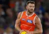 Giants ruled out early with rib and back complaints MELBOURNE, AUSTRALIA - MARCH 14: Jayden Laverde of the Giants in action during the 2026 AFL Round 01 match between the Western Bulldogs and the GWS Giants at Marvel Stadium on March 14, 2026 in Melbourne, Australia. (Photo by Michael Willson/AFL Photos via Getty Images)