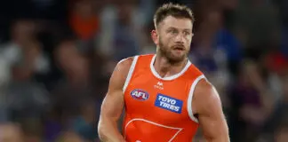 Giants ruled out early with rib and back complaints MELBOURNE, AUSTRALIA - MARCH 14: Jayden Laverde of the Giants in action during the 2026 AFL Round 01 match between the Western Bulldogs and the GWS Giants at Marvel Stadium on March 14, 2026 in Melbourne, Australia. (Photo by Michael Willson/AFL Photos via Getty Images)