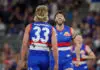 Beveridge’s Bulldogs are barking early in 2026 MELBOURNE, AUSTRALIA - MARCH 14: Aaron Naughton (left) and Marcus Bontempelli of the Bulldogs celebrate during the 2026 AFL Round 01 match between the Western Bulldogs and the GWS Giants at Marvel Stadium on March 14, 2026 in Melbourne, Australia. (Photo by Michael Willson/AFL Photos via Getty Images)