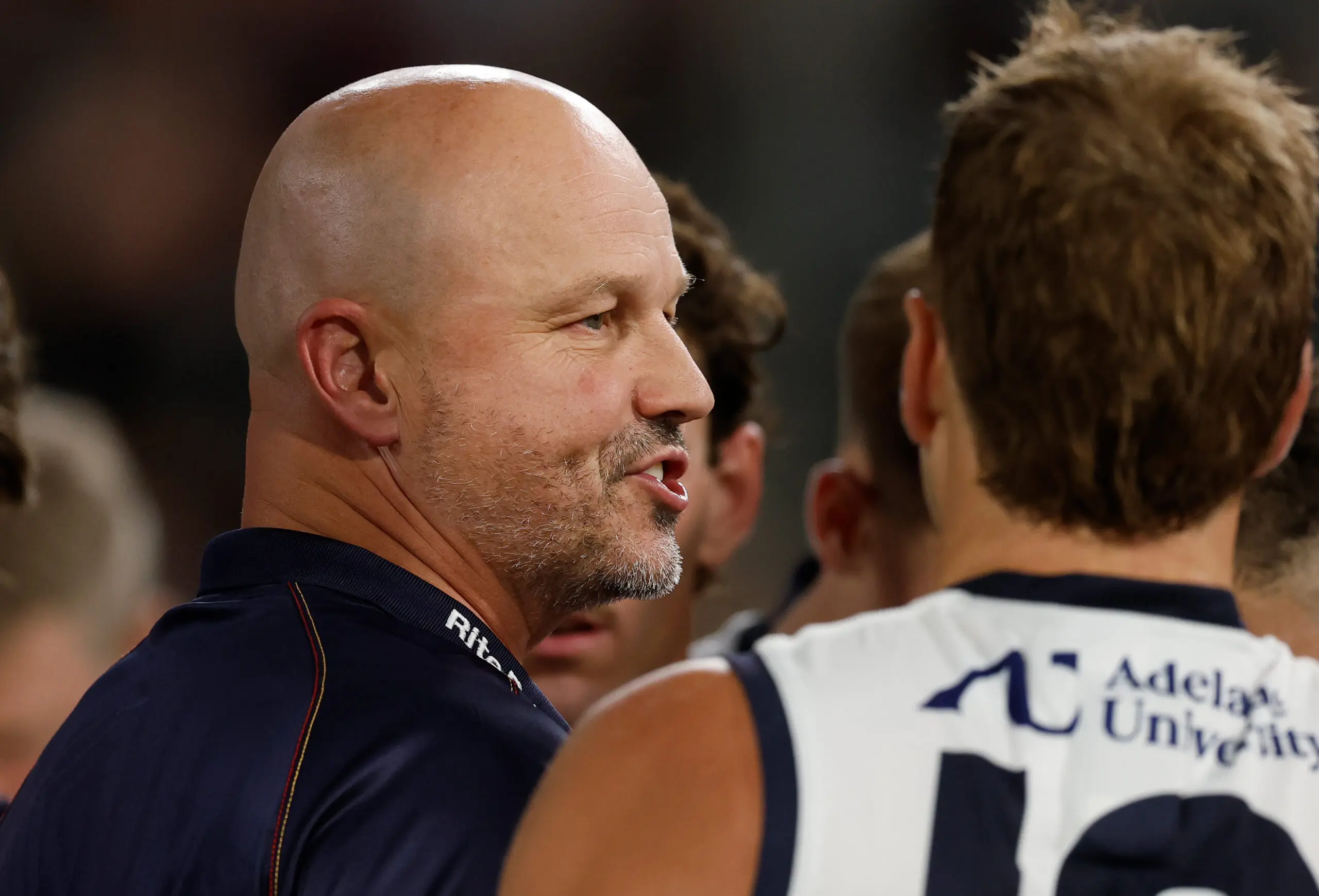 MELBOURNE, AUSTRALIA - MARCH 14: Matthew Nicks, Senior Coach of the Crows addresses players during the 2026 AFL Round 01 match between the Collingwood Magpies and the Adelaide Crows at the Melbourne Cricket Ground on March 14, 2026 in Melbourne, Australia. (Photo by Michael Willson/AFL Photos via Getty Images)