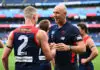 “Demon football”: The main changes Steven King unveiled in debut Melbourne win MELBOURNE, AUSTRALIA - MARCH 15: Steven King, Senior Coach of the Demons and Jacob van Rooyen of the Demons celebrate winning the round one AFL match between Melbourne Demons and St Kilda Saints at Melbourne Cricket Ground, on March 15, 2026, in Melbourne, Australia. (Photo by Quinn Rooney/Getty Images)
