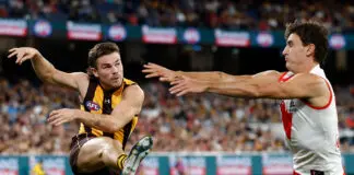 AFL puts Nick Watson controversy to bed MELBOURNE, AUSTRALIA - MARCH 19: Nick Watson of the Hawks and Sam Wicks of the Swans in action during the 2026 AFL Round 02 match between the Hawthorn Hawks and the Sydney Swans at the Melbourne Cricket Ground on March 19, 2026 in Melbourne, Australia. (Photo by Michael Willson/AFL Photos via Getty Images)