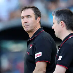 ADELAIDE, AUSTRALIA - MARCH 22: Brad Scott, Senior Coach of the Bombers  during the 2026 AFL Round 02 match between the Port Adelaide Power and the Essendon Bombers at Adelaide Oval on March 22, 2026 in Adelaide, Australia. (Photo by Sarah Reed/AFL Photos via Getty Images)