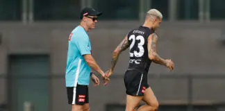 Collingwood livewire’s plan forward revealed as star Pies return MELBOURNE, AUSTRALIA - MARCH 23: Craig McRae, Senior Coach of the Magpies and Bobby Hill of the Magpies are seen during the Collingwood Magpies training session at Olympic Park Oval on March 23, 2026 in Melbourne, Australia. (Photo by Michael Willson/AFL Photos via Getty Images)