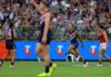 PERTH, AUSTRALIA - MARCH 21: Shai Bolton of the Dockers celebrates a goal during the round two AFL match between Fremantle Dockers and Melbourne Demons at Optus Stadium, on March 21, 2026, in Perth, Australia. (Photo by Janelle St Pierre/AFL Photos/via Getty Images)