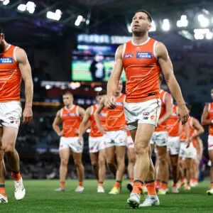 MELBOURNE, AUSTRALIA - MARCH 27: Toby Greene of the Giants leaves the ground during the 2026 AFL Round 03 match between the Collingwood Magpies and the GWS Giants at Marvel Stadium on March 27, 2026 in Melbourne, Australia. (Photo by James Wiltshire/AFL Photos via Getty Images)