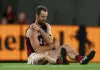 MELBOURNE, AUSTRALIA - MARCH 28: Darcy Gardiner of the Lions is seen injured during the 2026 AFL Round 03 match between the St Kilda Saints and the Brisbane Lions at Marvel Stadium on March 28, 2026 in Melbourne, Australia. (Photo by Michael Willson/AFL Photos via Getty Images)