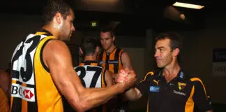 Inside Buddy’s exit: The subtle signs Clarkson couldn’t ignore SYDNEY, AUSTRALIA - MAY 22: Lance Franklin of the Hawks is congratulated by Alastair Clarkson, coach of the Hawks, after the round nine AFL match between the Sydney Swans and the Hawthorn Hawks at the Sydney Cricket Ground on May 22, 2011 in Sydney, Australia. (Photo by Ryan Pierse/Getty Images)