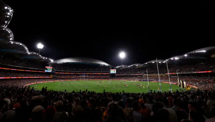 ADELAIDE, AUSTRALIA - APRIL 13: A general view during the 2025 AFL Round 05 match between the Port Adelaide Power and the Hawthorn Hawks at Adelaide Oval on April 13, 2025 in Adelaide, Australia. (Photo by Michael Willson/AFL Photos via Getty Images)