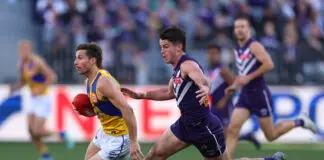 FINAL TEAMS: West Coast vs Fremantle – Round 6, 2026 PERTH, AUSTRALIA - JULY 26: Andrew Brayshaw of the Dockers tackles Liam Baker of the Eagles during the round 20 AFL match between the Fremantle Dockers and West Coast Eagles at Optus Stadium on July 26, 2025 in Perth, Australia. (Photo by Paul Kane/Getty Images)