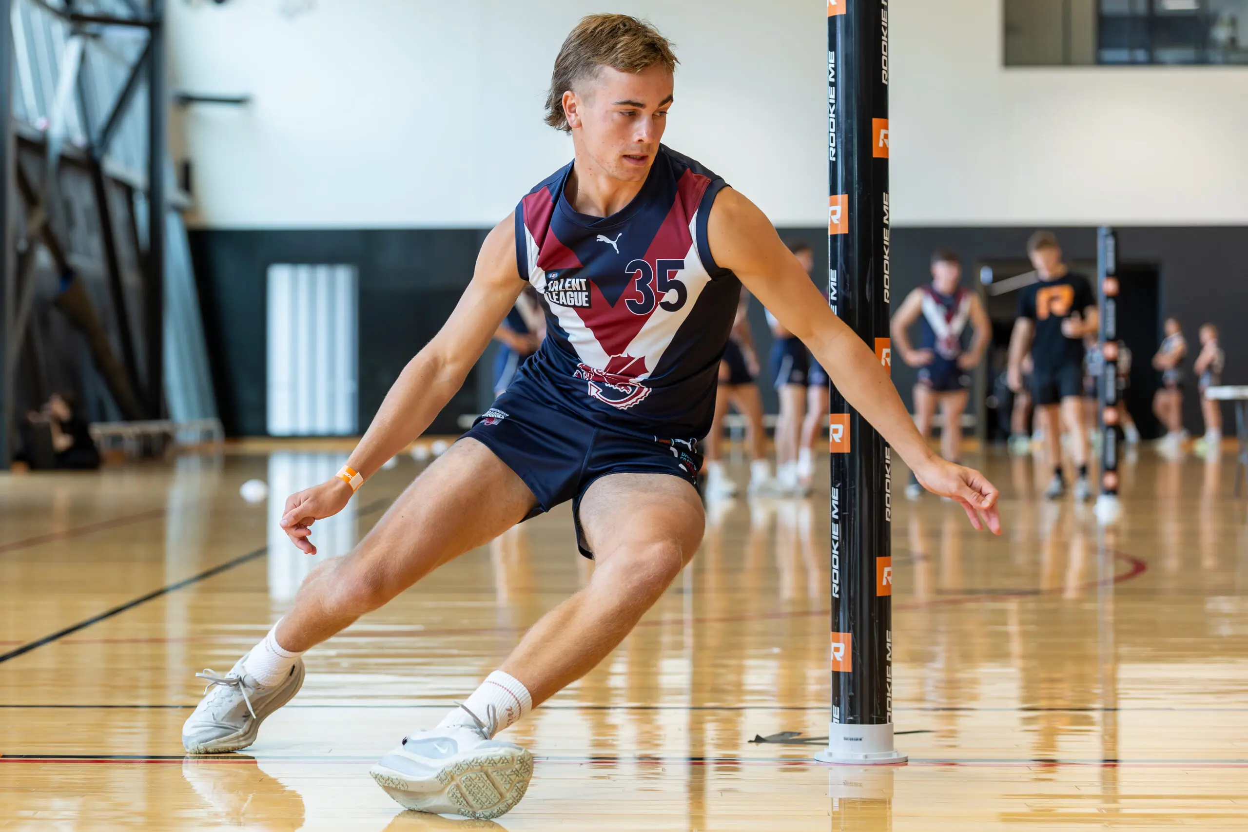 MELBOURNE, AUSTRALIA - MARCH 07: Albert Macgowan of the Dragons completes the AFL agility test during the Talent League Boys 2026 Testing Day at La Trobe University Sports Stadium on March 7th, 2026 in Melbourne, Australia. (Photo by Craig Dooley/AFL Photos via Getty Images)