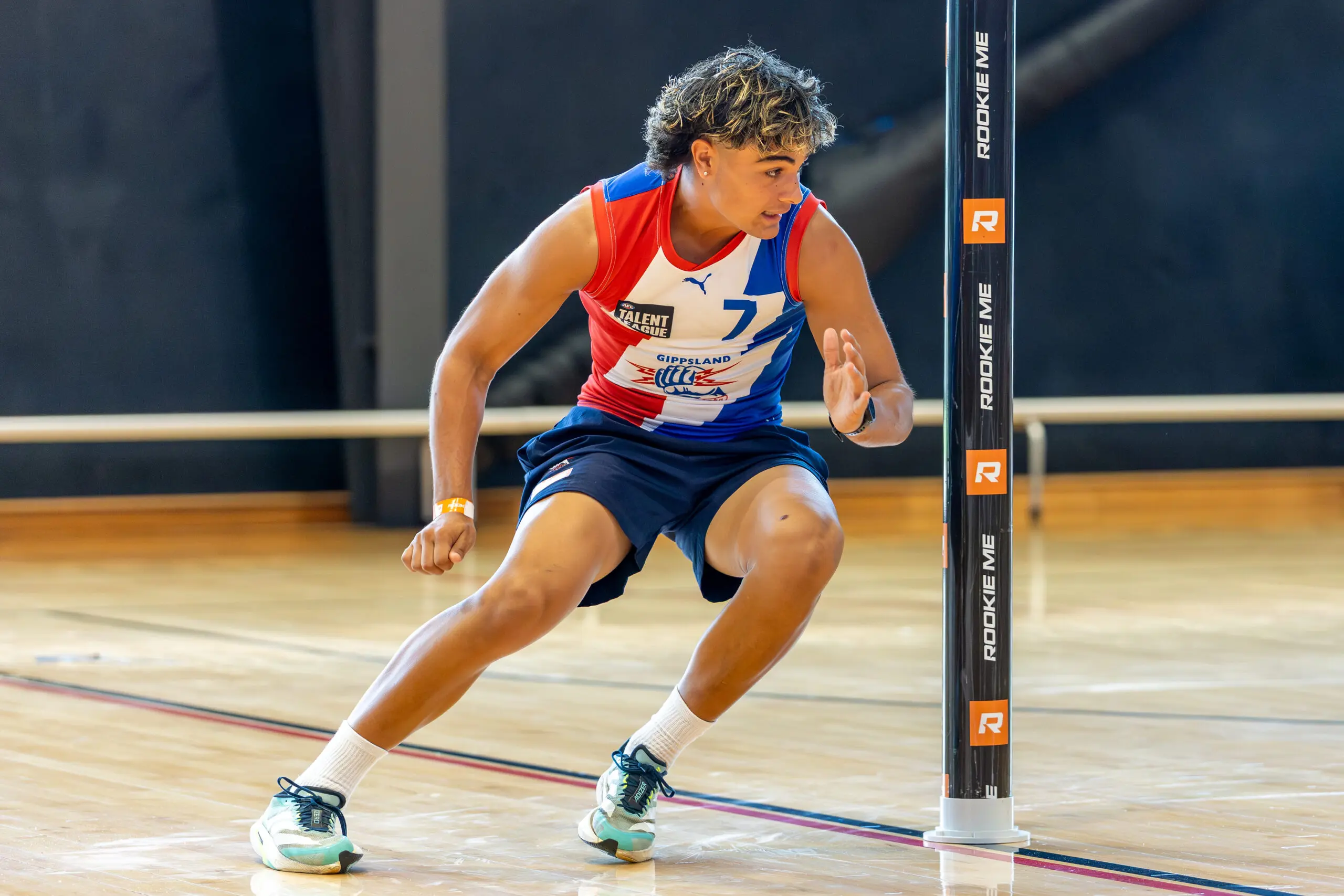 MELBOURNE, AUSTRALIA - MARCH 07: Keenan Boi of the Power completes the AFL agility test during the Talent League Boys 2026 Testing Day at La Trobe University Sports Stadium on March 7th, 2026 in Melbourne, Australia. (Photo by Craig Dooley/AFL Photos via Getty Images)