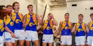 West Coast resurgence: A giant is stirring from its slumber ADELAIDE, AUSTRALIA - MARCH 29: Eagles players sing the song after the win during the 2026 AFL Round 03 match between the Port Adelaide Power and the West Coast Eagles at Adelaide Oval on March 29, 2026 in Adelaide, Australia. (Photo by Sarah Reed/AFL Photos via Getty Images)