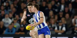 North Melbourne youngster set to miss Gather Round MELBOURNE, AUSTRALIA - APRIL 03: Finn O'Sullivan of the Kangaroos in action during the 2026 AFL Round 04 match between the North Melbourne Kangaroos and the Carlton Blues at Marvel Stadium on April 3, 2026 in Melbourne, Australia. (Photo by Michael Willson/AFL Photos via Getty Images)