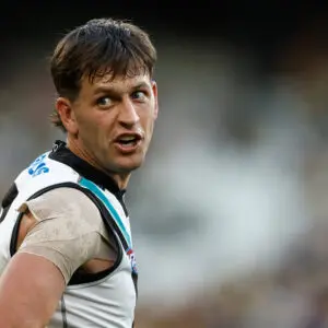 MELBOURNE, AUSTRALIA - APRIL 04: Zak Butters of the Power is seen during the 2026 AFL Round 04 match between the Richmond Tigers and the Port Adelaide Power at the Melbourne Cricket Ground on April 4, 2026 in Melbourne, Australia. (Photo by Michael Willson/AFL Photos via Getty Images)