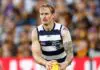 Geelong uncertain on defender’s availability as star forward injury battles downplayed MELBOURNE, AUSTRALIA - APRIL 06: Tom Stewart of the Cats in action during the 2026 AFL Round 04 match between the Hawthorn Hawks and the Geelong Cats at the Melbourne Cricket Ground on April 6, 2026 in Melbourne, Australia. (Photo by Michael Willson/AFL Photos via Getty Images)
