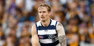 AFL concussion saga: Geelong handed please explain MELBOURNE, AUSTRALIA - APRIL 06: Tom Stewart of the Cats in action during the 2026 AFL Round 04 match between the Hawthorn Hawks and the Geelong Cats at the Melbourne Cricket Ground on April 6, 2026 in Melbourne, Australia. (Photo by Michael Willson/AFL Photos via Getty Images)