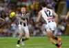 Tasmania Devils has sights on Collingwood gun: AFL trade news BRISBANE, AUSTRALIA - APRIL 02: Jordan De Goey of the Magpies in action during the round four AFL match between Brisbane Lions and Collingwood Magpies at The Gabba, on April 02, 2026, in Brisbane, Australia. (Photo by Russell Freeman/AFL Photos via Getty Images)