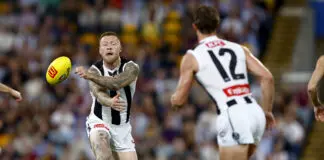 Collingwood’s peculiar response to De Goey future talks following AFL trade period BRISBANE, AUSTRALIA - APRIL 02: Jordan De Goey of the Magpies in action during the round four AFL match between Brisbane Lions and Collingwood Magpies at The Gabba, on April 02, 2026, in Brisbane, Australia. (Photo by Russell Freeman/AFL Photos via Getty Images)