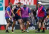 ADELAIDE, AUSTRALIA - APRIL 12: Deven Robertson of the Eagles is seen with medical staff during the 2026 AFL Round 05 match between the Geelong Cats and the West Coast Eagles at Norwood Oval on April 12, 2026 in Adelaide, Australia. (Photo by Michael Willson/AFL Photos via Getty Images)