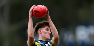 AFL Draft: The club-tied prospect “bolting into top 10 contention” MELBOURNE, AUSTRALIA - APRIL 12: Ethan Matthews of the AFL National Academy marks during the Marsh AFL National Academy Boys match between Australia U18 and North Melbourne VFL at Arden Street Ground on April 12, 2026 in Melbourne, Australia. (Photo by Josh Chadwick/AFL Photos/via Getty Images)