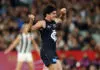 MELBOURNE, AUSTRALIA - APRIL 16: Elijah Hollands of the Blues celebrates during the 2026 AFL Round 06 match between the Carlton Blues and the Collingwood Magpies at the Melbourne Cricket Ground on April 16, 2026 in Melbourne, Australia. (Photo by Michael Willson/AFL Photos via Getty Images)