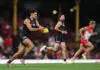SYDNEY, AUSTRALIA - APRIL 17: Joe Fonti of the Giants runs the ball during the round six AFL match between Sydney Swans and Greater Western Sydney Giants at SCG, on April 17, 2026, in Sydney, Australia. (Photo by Cameron Spencer/Getty Images)