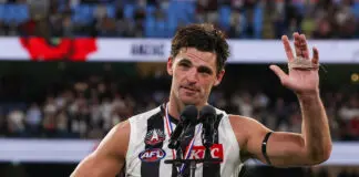 Ranking the top 5 ways Collingwood SHOULD honour Scott Pendlebury MELBOURNE, AUSTRALIA - APRIL 25: Scott Pendlebury of the Magpies speaks after being presented the Anzac Medal following the 2026 AFL Round 07 match between the Essendon Bombers and the Collingwood Magpies at the Melbourne Cricket Ground on April 25, 2026 in Melbourne, Australia. (Photo by Craig Dooley/AFL Photos via Getty Images)