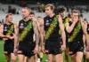 MELBOURNE, AUSTRALIA - APRIL 24: The Tigers look dejected after losing the round seven AFL match between Richmond Tigers and Melbourne Demons at Melbourne Cricket Ground, on April 24, 2026, in Melbourne, Australia. (Photo by Quinn Rooney/Getty Images)