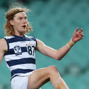SYDNEY, AUSTRALIA - JUNE 30:  Kye Annand of the Cats kicks a goal during the round 15 VFL match between Sydney Swans and Geelong Cats at Sydney Cricket Ground, on June 30, 2023, in Sydney, Australia. (Photo by Mark Metcalfe/AFL Photos/via Getty Images)