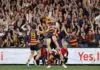 ADELAIDE, AUSTRALIA - MAY 01: Brayden Cook of the Crows kicks the winning goal during the 2026 AFL Round 08 match between the Adelaide Crows and the Port Adelaide Power at Adelaide Oval on May 1, 2026 in Adelaide, Australia. (Photo by James Elsby/AFL Photos via Getty Images)