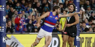 Bulldogs’ Beveridge talks Bont plans after Catch 22 scenario ADELAIDE, AUSTRALIA - MAY 08: Marcus Bontempelli of the Bulldogs celebrates a goal during the 2026 AFL Round 09 match between the Port Adelaide Power and the Western Bulldogs at Adelaide Oval on May 8, 2026 in Adelaide, Australia. (Photo by James Elsby/AFL Photos via Getty Images)