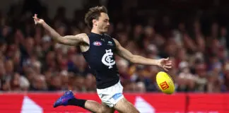 Long term injury confirmed for young Blue BRISBANE, AUSTRALIA - MAY 08: Matthew Carroll of the Blues kicks during the round nine AFL match between Brisbane Lions and Carlton Blues at The Gabba, on May 08, 2026, in Brisbane, Australia. (Photo by Chris Hyde/AFL Photos/via Getty Images)