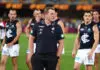BRISBANE, AUSTRALIA - MAY 08: Michael Voss, Senior Coach of the Blues and the team leave the field after the round nine AFL match between Brisbane Lions and Carlton Blues at The Gabba, on May 08, 2026, in Brisbane, Australia. (Photo by Chris Hyde/AFL Photos/via Getty Images)
