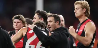 “Pretty desperate for relevance”: Bombers coach firm on typically cheeky Giants SYDNEY, AUSTRALIA - MAY 09: Bombers head coach Brad Scott speaks to Sam Durham of the Bombers at three quarter time during the round nine AFL match between Greater Western Sydney Giants and Essendon Bombers at ENGIE Stadium, on May 09, 2026, in Sydney, Australia. (Photo by Matt King/AFL Photos/via Getty Images)