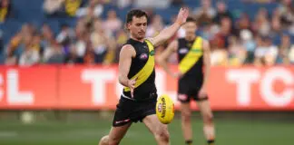 Richmond makes call on young duo as trio’s AFL futures yet to be confirmed MELBOURNE, AUSTRALIA - MAY 10: Steely Green of the Tigers kicks the ball during the round nine AFL match between Richmond Tigers and Adelaide Crows at Melbourne Cricket Ground, on May 10, 2026, in Melbourne, Australia. (Photo by Morgan Hancock/AFL Photos/via Getty Images)