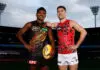 FINAL TEAMS: Richmond vs Essendon – Round 11, 2026 MELBOURNE, AUSTRALIA - MAY 19: Maurice Rioli of the Tigers and Jade Gresham of the Bombers pose during the AFL 2026 Dreamtime Media Opportunity at the Melbourne Cricket Ground on May 19, 2026 in Melbourne, Australia. (Photo by Michael Willson/AFL Photos via Getty Images)