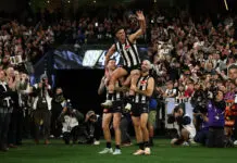 Collingwood champion Scott Pendlebury makes bombshell 2027 call MELBOURNE, AUSTRALIA - MAY 23: Scott Pendlebury of the Magpies chaired off by Steele Sidebottom and Jeremy Howe during the 2026 AFL Round 11 match between the Collingwood Magpies and Waalitj Marawar (West Coast Eagles) at the Melbourne Cricket Ground on May 23, 2026 in Melbourne, Australia. (Photo by James Wiltshire/AFL Photos via Getty Images)
