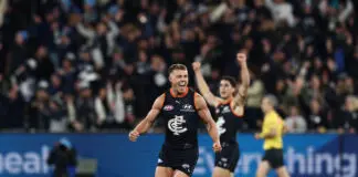 Fraser train keeps on rolling: Blues claim biggest scalp yet under interim coach MELBOURNE, AUSTRALIA - MAY 29: Patrick Cripps of the Blues celebrates on the siren during the 2026 AFL Round 12 match between the Carlton Blues and the Geelong Cats at the Melbourne Cricket Ground on May 29, 2026 in Melbourne, Australia. (Photo by James Wiltshire/AFL Photos via Getty Images)