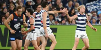 Geelong mastermind left bemused by latest costly ARC howler MELBOURNE, AUSTRALIA - MAY 29: Oliver Dempsey of the Cats celebrates a goalduring the round 12 AFL match between Carlton Blues and Geelong Cats at Melbourne Cricket Ground, on May 29, 2026, in Melbourne, Australia. (Photo by Quinn Rooney/Getty Images)