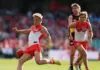 SYDNEY, AUSTRALIA - MAY 30: Isaac Heeney of the Swans kicks the ball during the round 12 AFL match between Sydney Swans and Richmond Tigers at Sydney Cricket Ground, on May 30, 2026, in Sydney, Australia. (Photo by Darrian Traynor/AFL Photos/via Getty Images)