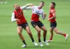 Gold Coast player learns fate from AFL for homophobic slur GOLD COAST, AUSTRALIA - FEBRUARY 03: Jarrod Witts and Max Knobel compete for the ball during a Gold Coast Suns AFL training session at People First Stadium on February 03, 2025 in Gold Coast, Australia. (Photo by Chris Hyde/Getty Images)