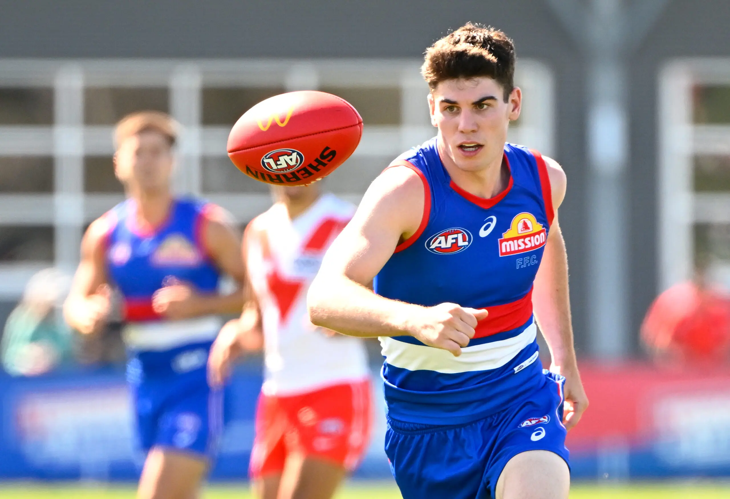 MELBOURNE, AUSTRALIA - FEBRUARY 19: Luke Kennedy of the Bulldogs in action during the 2026 AFL match simulation between the Western Bulldogs and the Sydney Swans at Mission Whitten Oval on February 19, 2026 in Melbourne, Australia. (Photo by Adam Trafford/AFL Photos via Getty Images)