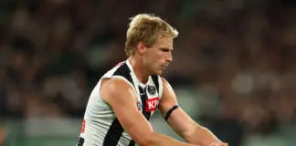 Collingwood defender learns fate at AFL tribunal MELBOURNE, AUSTRALIA - APRIL 16: Billy Frampton of the Magpies runs with the ball during the round six AFL match between Carlton Blues and Collingwood Magpies at Melbourne Cricket Ground, on April 16, 2026, in Melbourne, Australia. (Photo by Robert Cianflone/Getty Images)