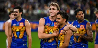 West Coast youngster learns fate for serious misconduct PERTH, AUSTRALIA - MAY 17: Hamish Davis and Malakai Champion of the Eagles celebrate the win during the 2026 AFL Round 10 match between Waalitj Marawar (West Coast Eagles) and the GWS Giants at Optus Stadium on May 17, 2026 in Perth, Australia. (Photo by Daniel Carson/AFL Photos via Getty Images)