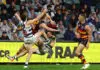 AFL Tribunal: Crows veteran learns fate for shove on young Cat ADELAIDE, AUSTRALIA - JUNE 04: Jordan Dawson of the Crows and Mark O'Connor of the Cats and Connor O'Sullivan of the Cats Taylor Walker of the Crows during the 2026 AFL Round 13 match between the Adelaide Crows and the Geelong Cats at Adelaide Oval on June 4, 2026 in Adelaide, Australia. (Photo by Sarah Reed/AFL Photos via Getty Images)
