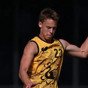 PERTH, AUSTRALIA - JUNE 13: George Gale of Western Australia in action during the 2026 Marsh AFL National Championships U18 Boys match between Western Australia and South Australia at Mineral Resources Park on June 13th, 2026 in Perth, Australia. (Photo by Travis Hayto/AFL Photos via Getty Images)